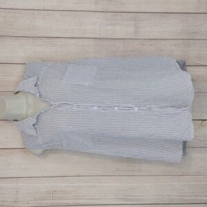 Anthropologie DREW mixed media blue and white pinstriped sleeveless blou…